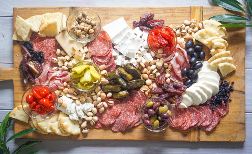 platter of cheese and meats
