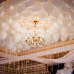 balloons on a ceiling in a ballroom